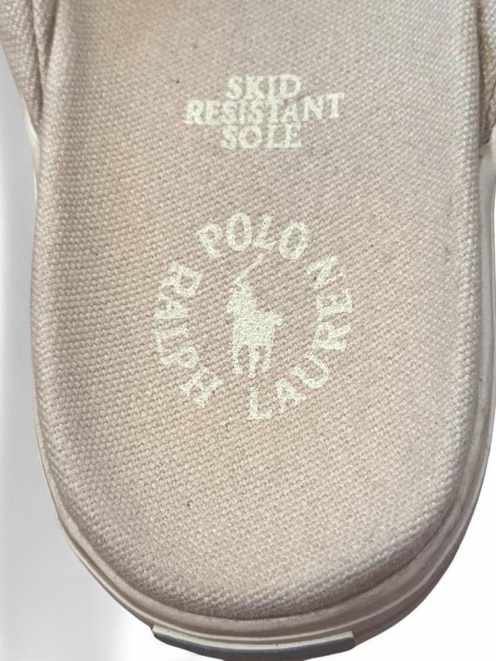 Polo by Ralph Lauren Beige Canvas Slide with White Logo - Picture 2 of 3